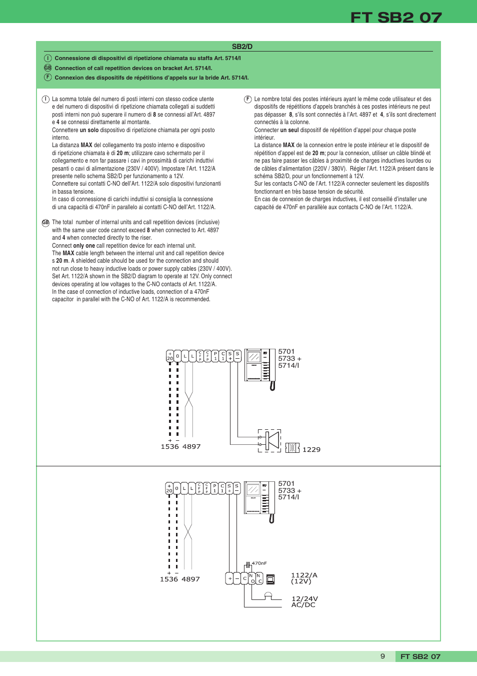 Ft sb2 07, Sb2/d, 9ft sb2 07 | Comelit FT SB2 07 User Manual | Page 9 / 16