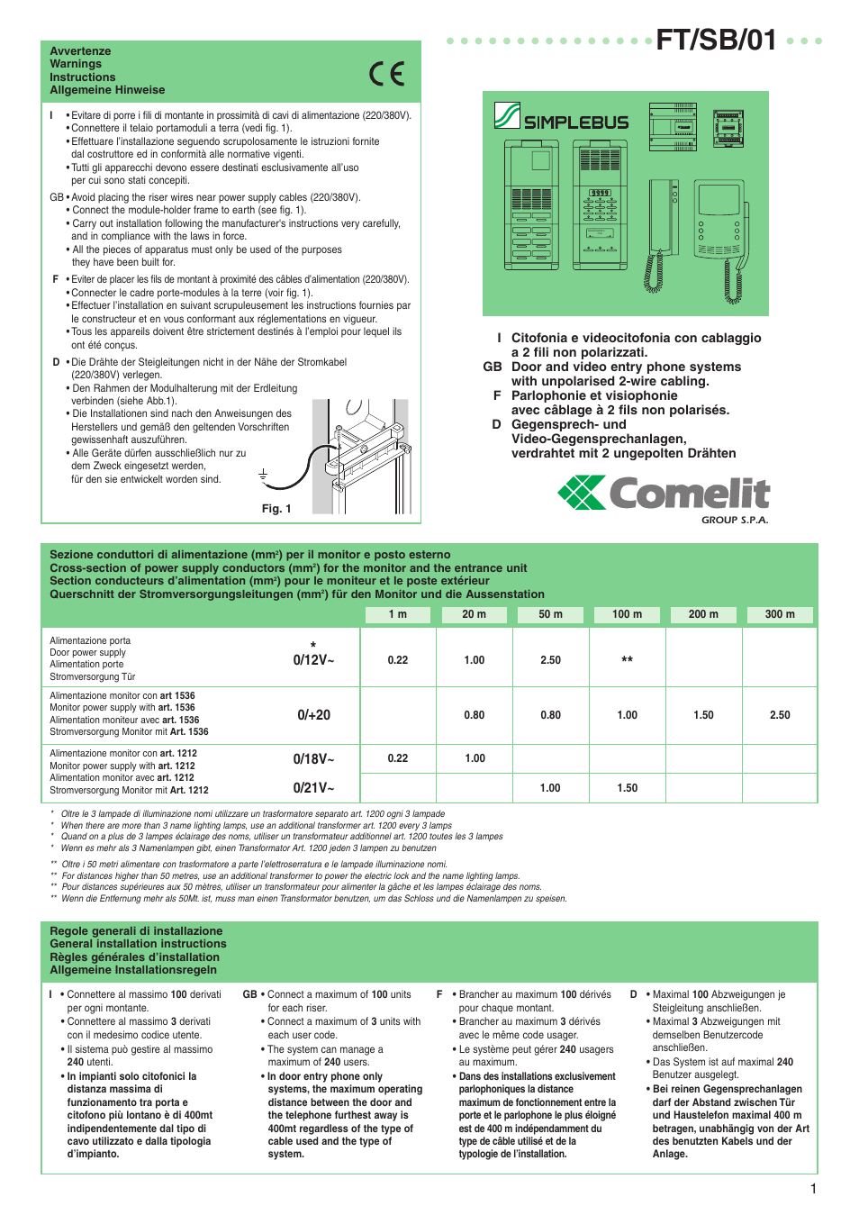 Comelit FT SB 01 User Manual | 12 pages