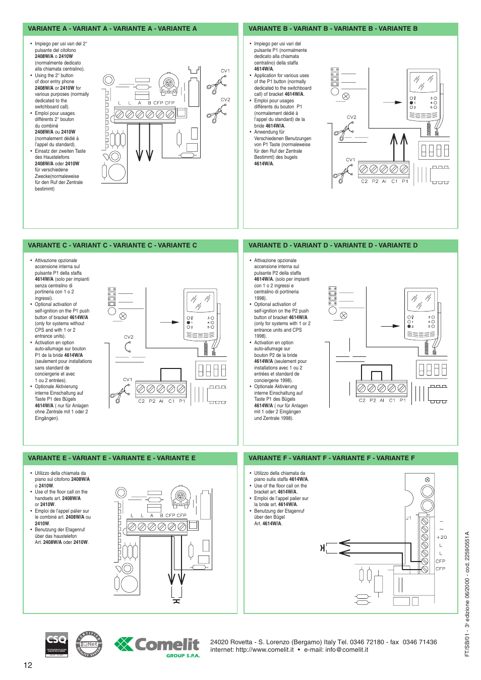 Comelit FT SB 01 User Manual | Page 12 / 12