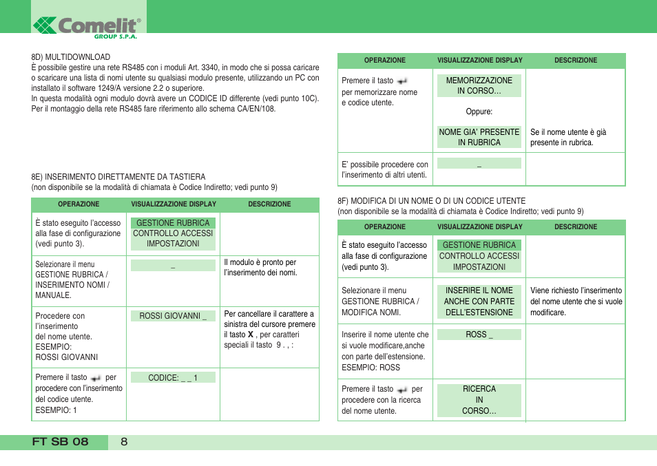 Comelit FT SB 08 User Manual | Page 10 / 80