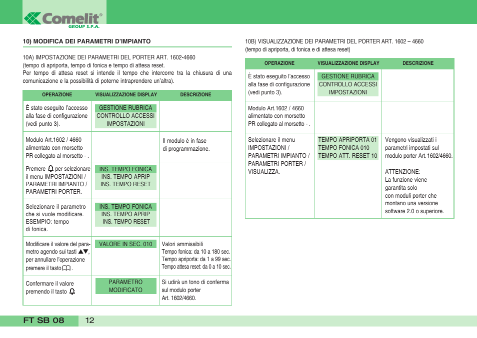 Comelit FT SB 08 User Manual | Page 14 / 80