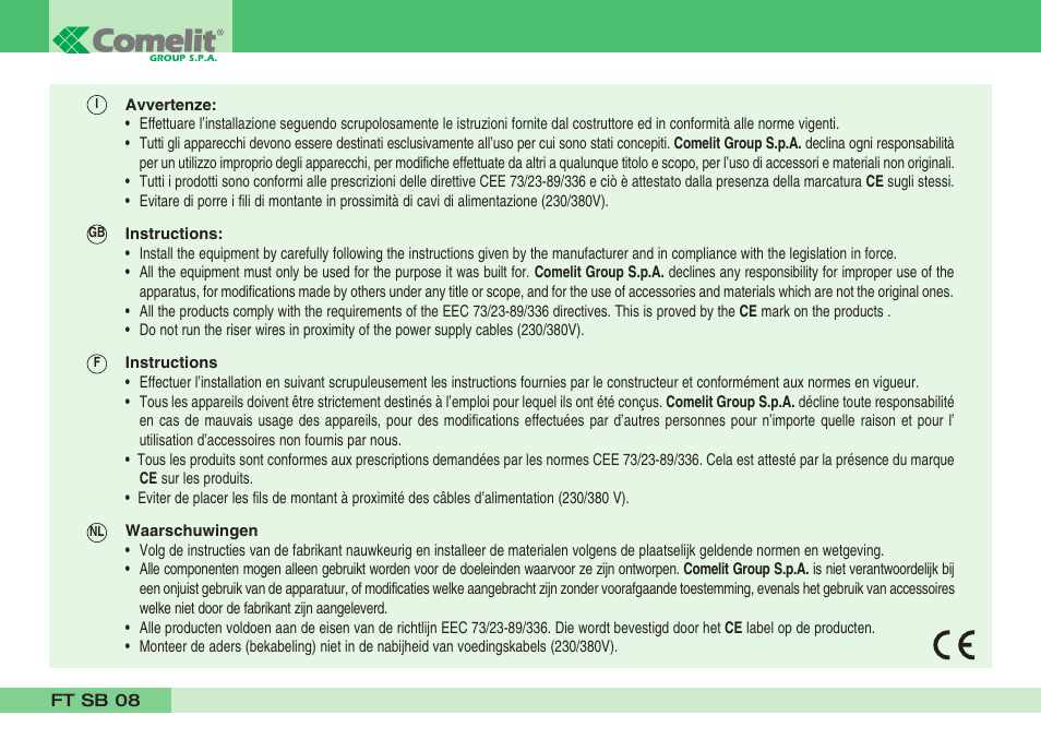 Comelit FT SB 08 User Manual | Page 2 / 80