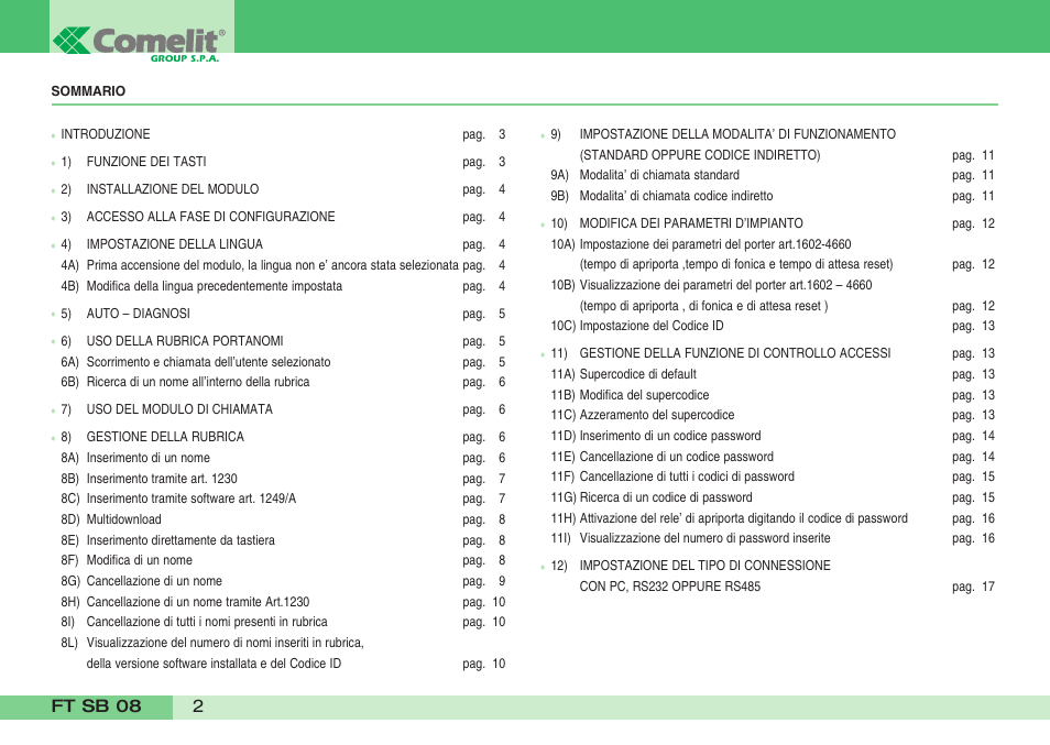 Comelit FT SB 08 User Manual | Page 4 / 80