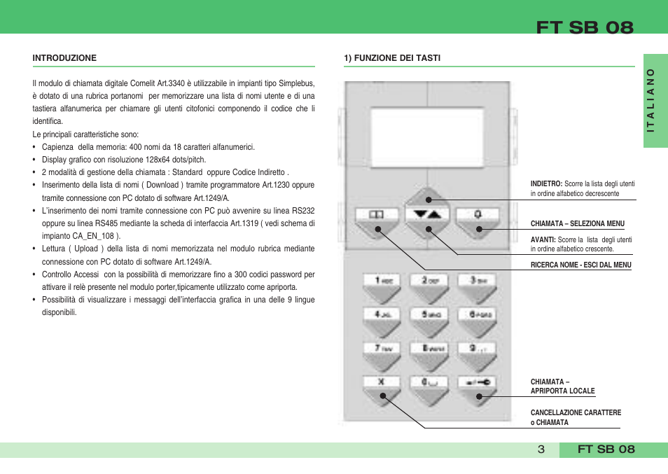 Ft sb 08 | Comelit FT SB 08 User Manual | Page 5 / 80