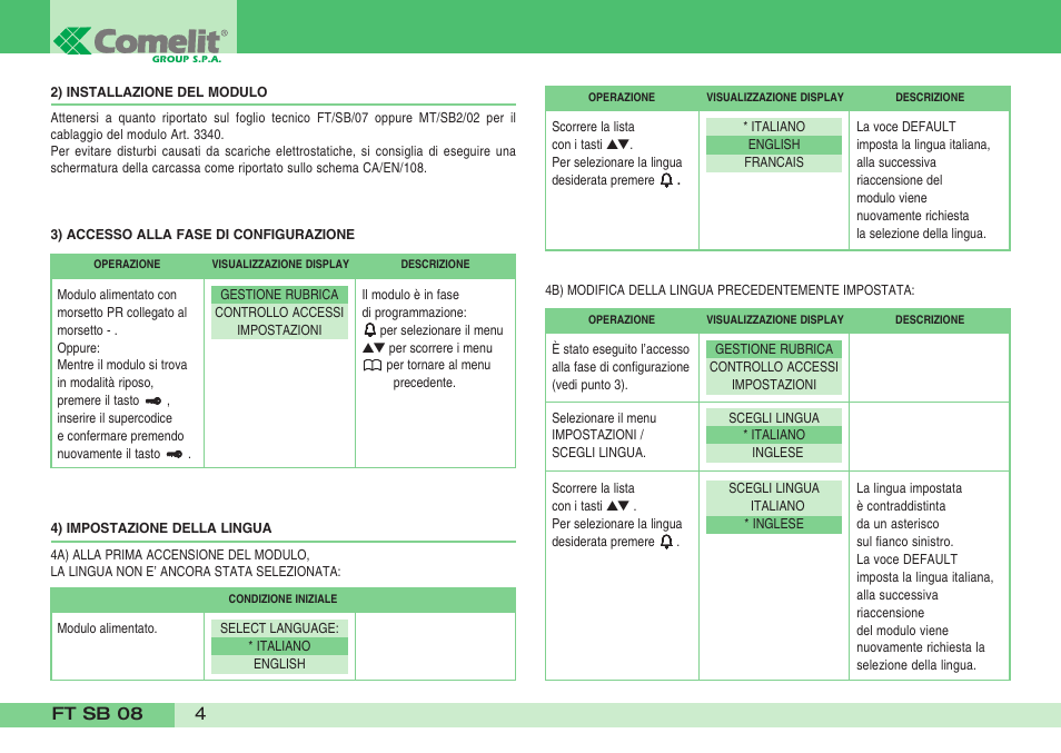 Comelit FT SB 08 User Manual | Page 6 / 80