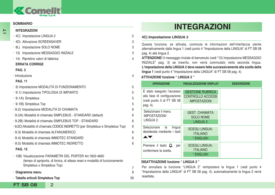 Integrazioni | Comelit FT SB 08 INT User Manual | Page 2 / 60