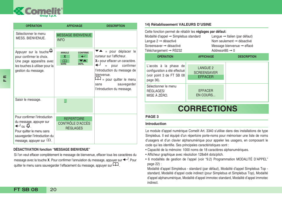 Corrections | Comelit FT SB 08 INT User Manual | Page 20 / 60