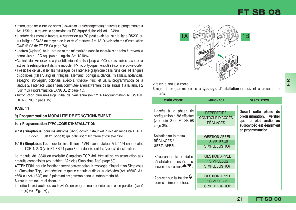 Ft sb 08, 1a 1b | Comelit FT SB 08 INT User Manual | Page 21 / 60