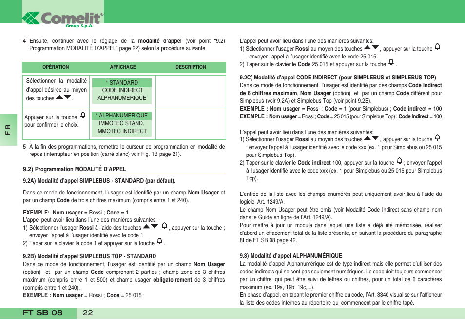 Comelit FT SB 08 INT User Manual | Page 22 / 60