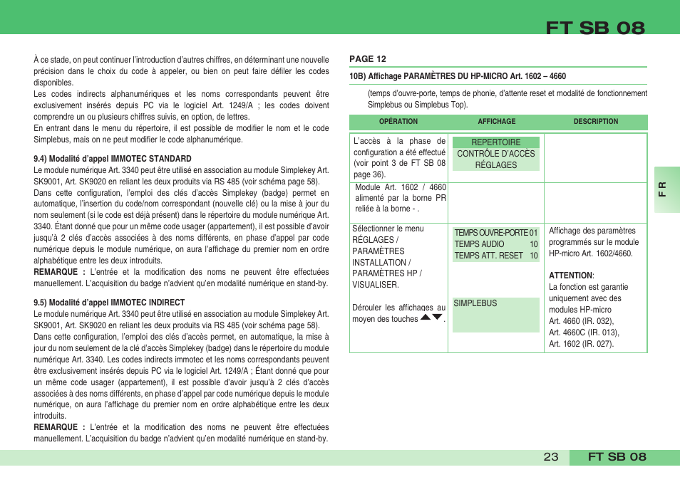 Ft sb 08 | Comelit FT SB 08 INT User Manual | Page 23 / 60