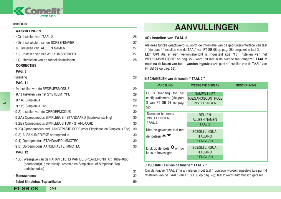 Aanvullingen | Comelit FT SB 08 INT User Manual | Page 26 / 60