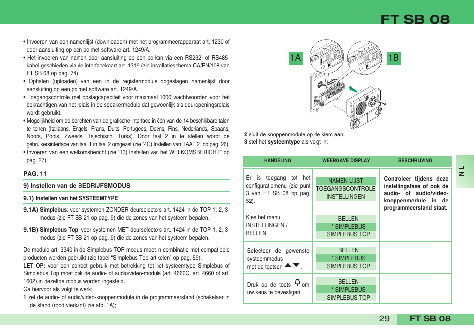 Ft sb 08, 1a 1b | Comelit FT SB 08 INT User Manual | Page 29 / 60