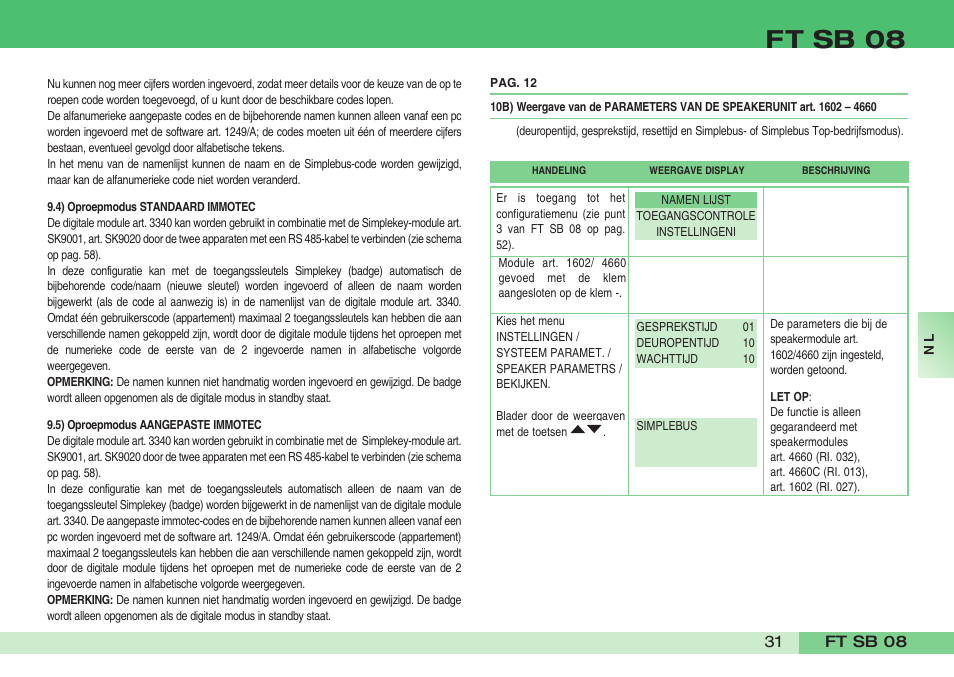 Ft sb 08 | Comelit FT SB 08 INT User Manual | Page 31 / 60