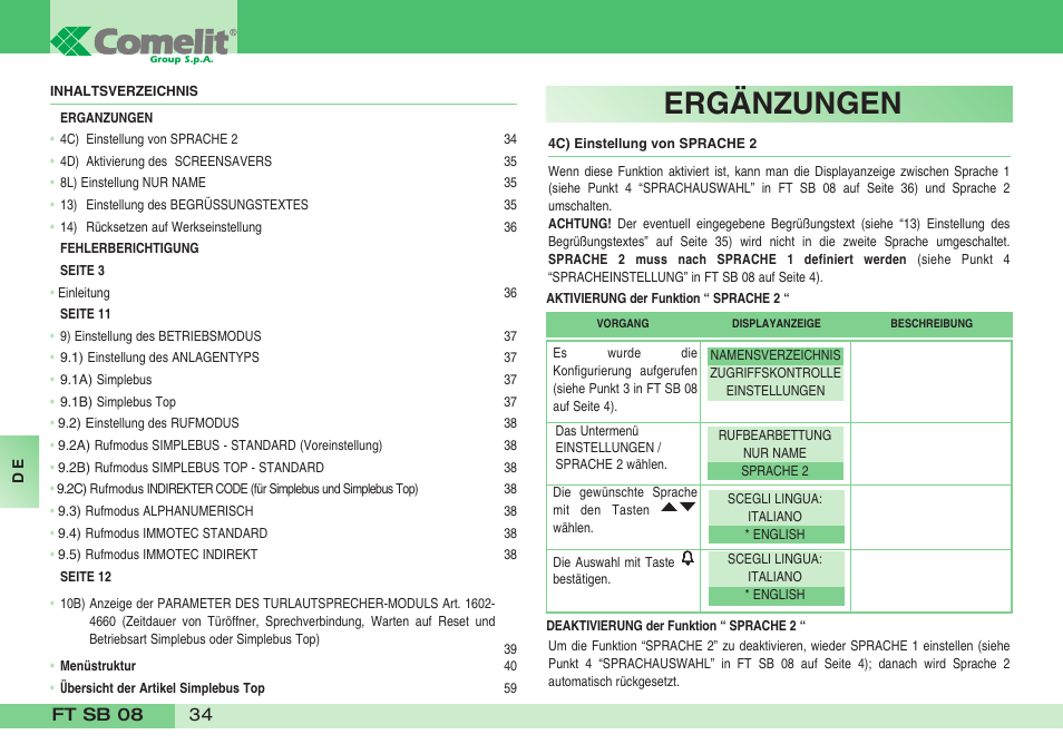 Ergänzungen | Comelit FT SB 08 INT User Manual | Page 34 / 60