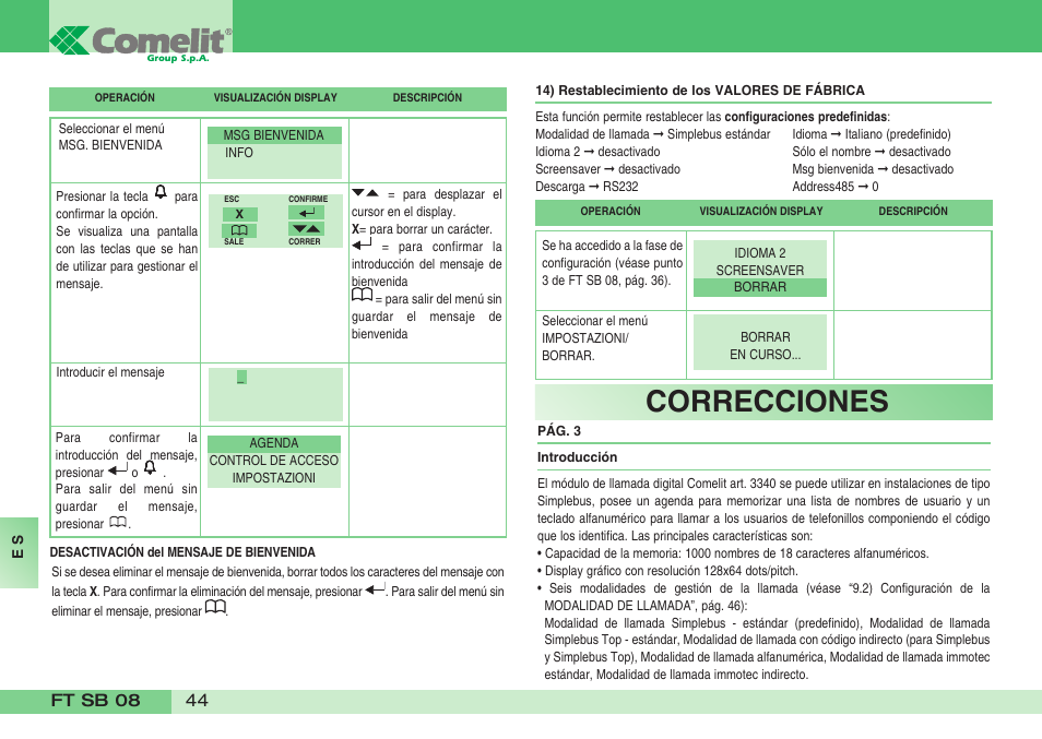 Correcciones | Comelit FT SB 08 INT User Manual | Page 44 / 60