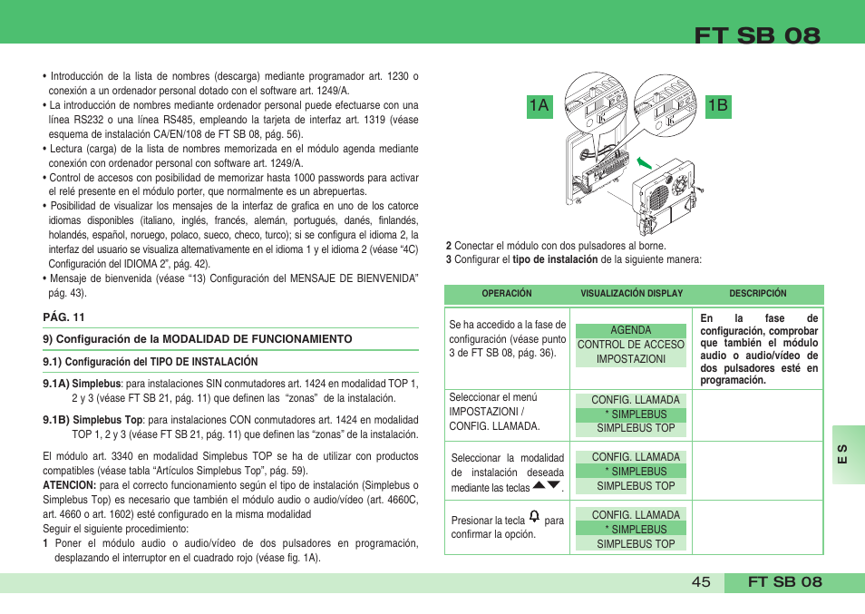 Ft sb 08, 1a 1b | Comelit FT SB 08 INT User Manual | Page 45 / 60