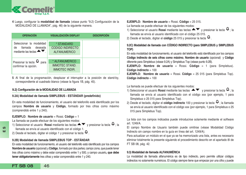 Comelit FT SB 08 INT User Manual | Page 46 / 60