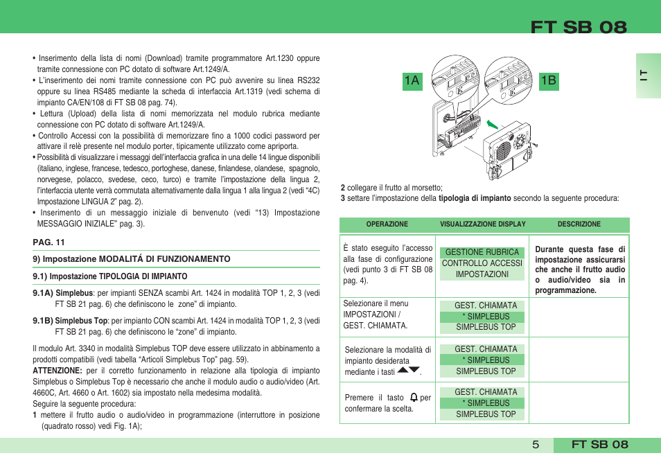 Ft sb 08, 1a 1b | Comelit FT SB 08 INT User Manual | Page 5 / 60