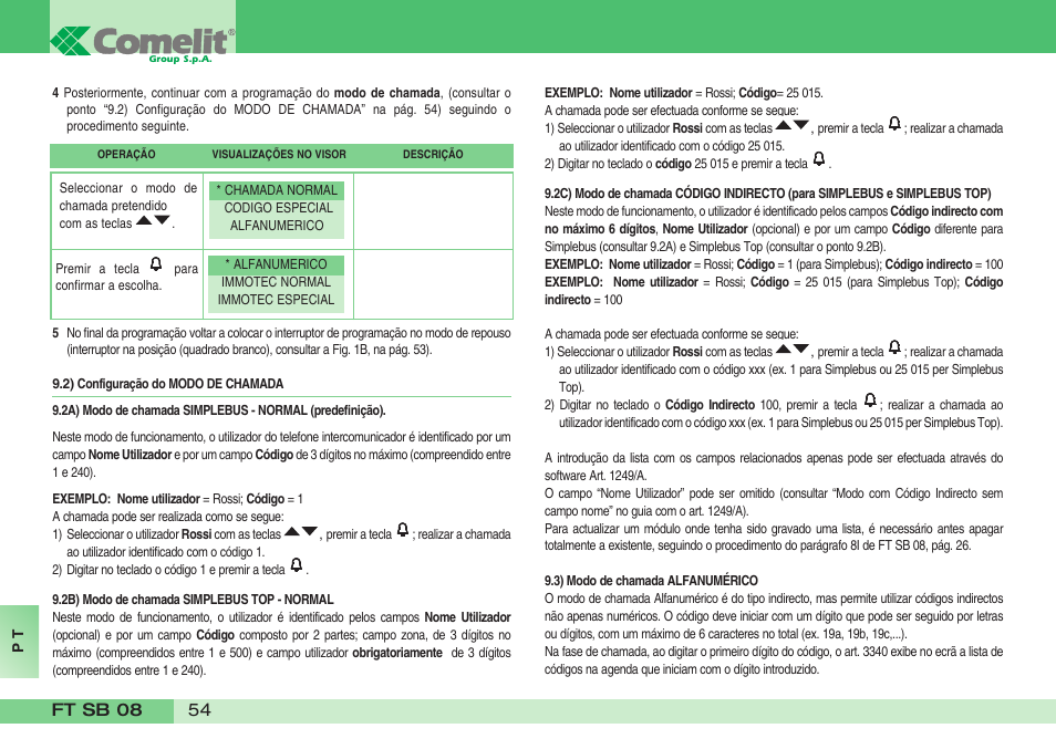 Comelit FT SB 08 INT User Manual | Page 54 / 60