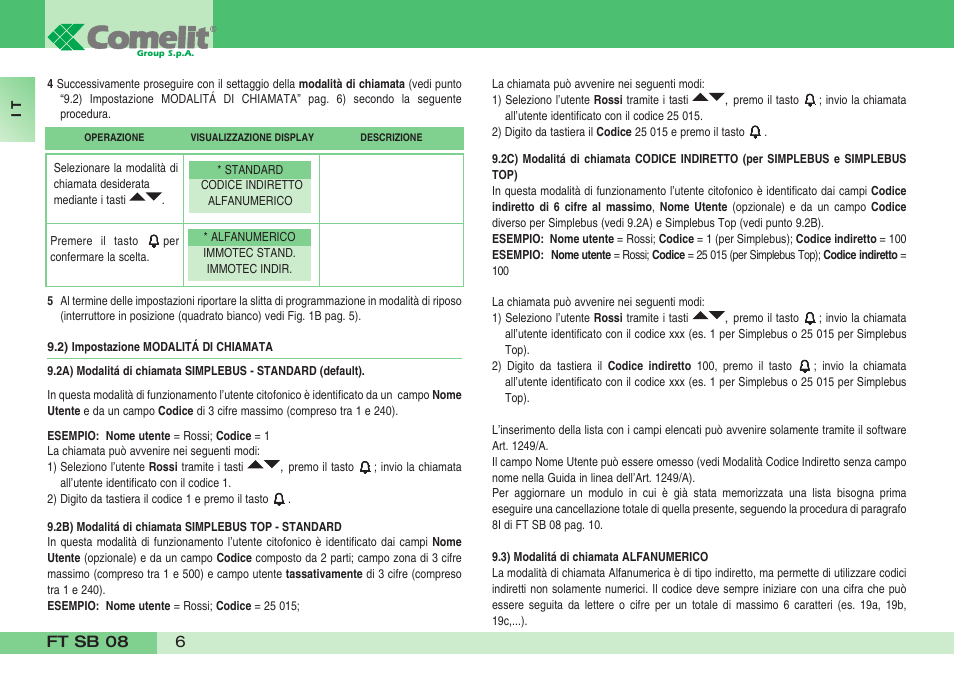 Comelit FT SB 08 INT User Manual | Page 6 / 60