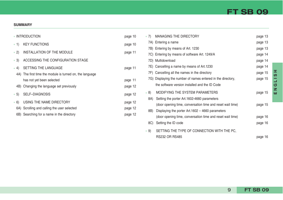 Ft sb 09 | Comelit FT SB 09 User Manual | Page 11 / 32