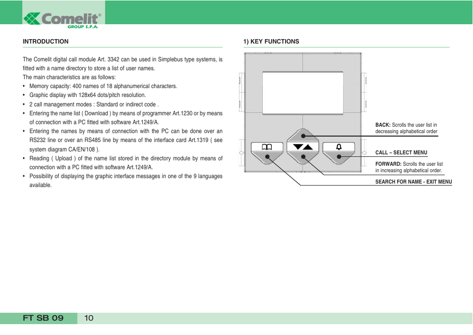 Comelit FT SB 09 User Manual | Page 12 / 32