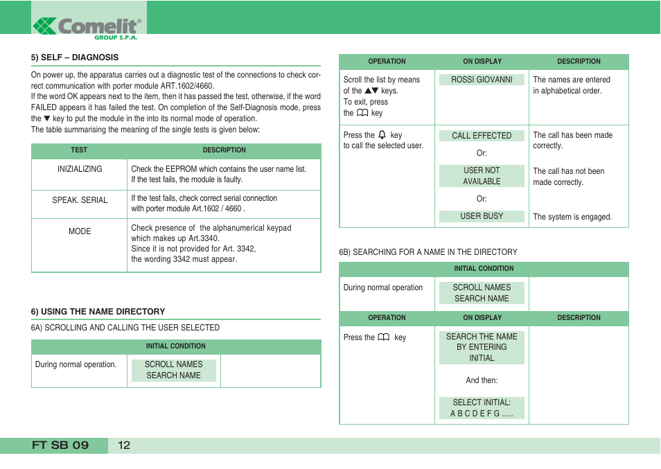 Comelit FT SB 09 User Manual | Page 14 / 32