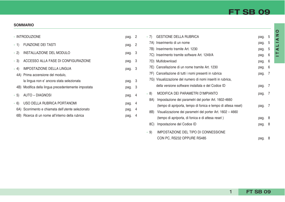 Ft sb 09 | Comelit FT SB 09 User Manual | Page 3 / 32