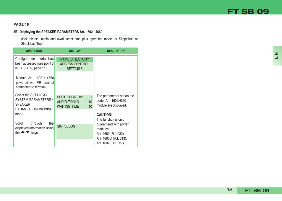 Ft sb 09 | Comelit FT SB 09 INT User Manual | Page 15 / 60