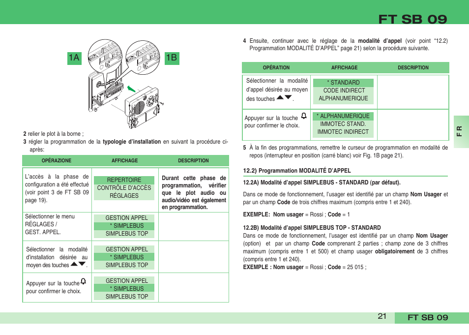 Ft sb 09, 1a 1b | Comelit FT SB 09 INT User Manual | Page 21 / 60