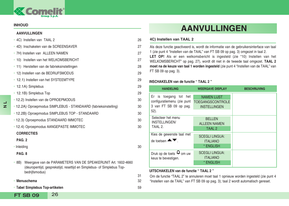 Aanvullingen | Comelit FT SB 09 INT User Manual | Page 26 / 60