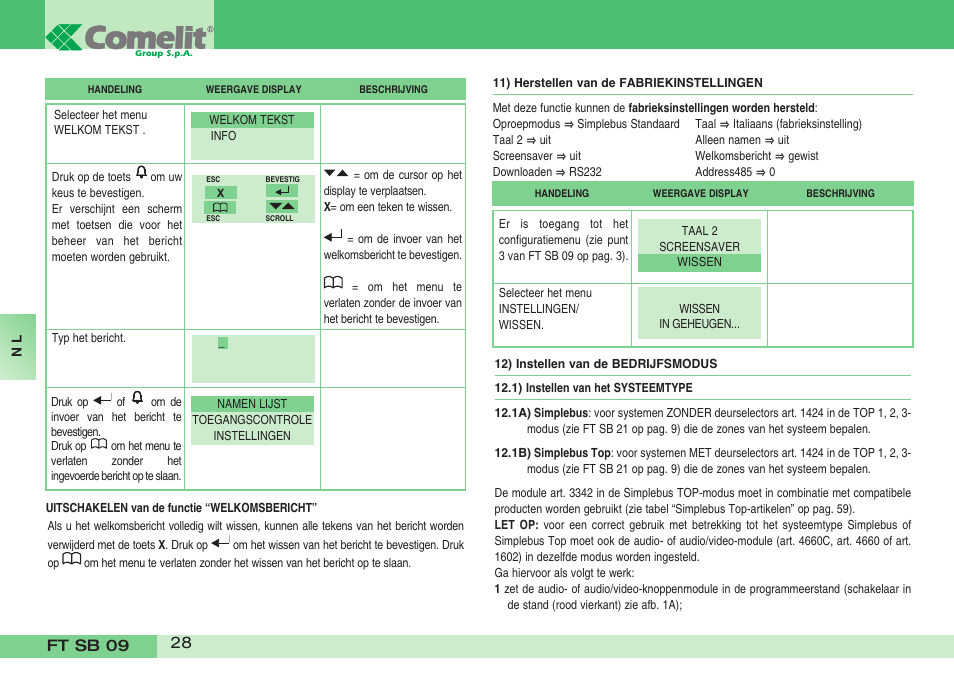 Comelit FT SB 09 INT User Manual | Page 28 / 60