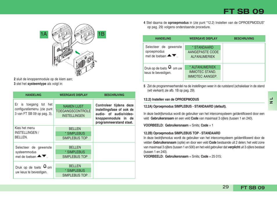 Ft sb 09, 1a 1b | Comelit FT SB 09 INT User Manual | Page 29 / 60