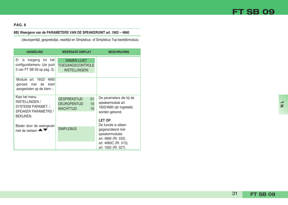 Ft sb 09 | Comelit FT SB 09 INT User Manual | Page 31 / 60