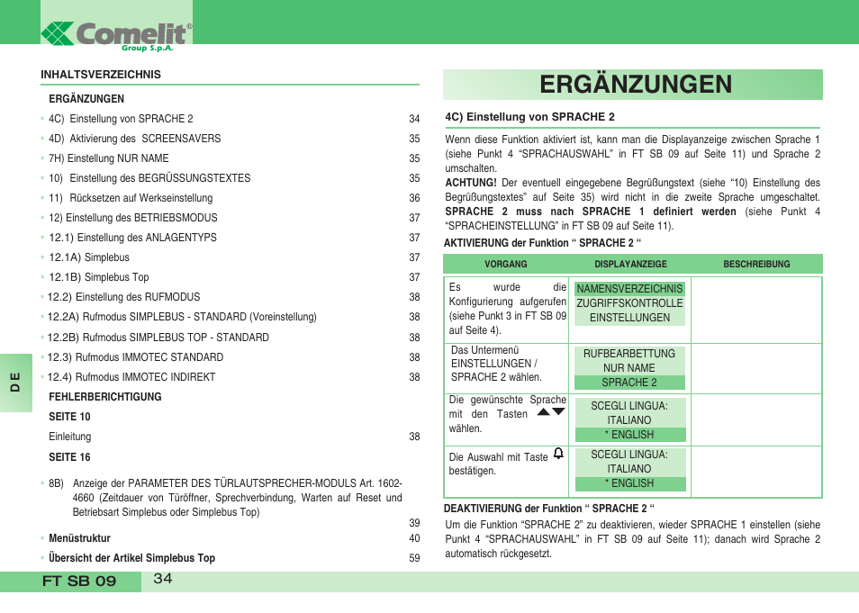 Ergänzungen | Comelit FT SB 09 INT User Manual | Page 34 / 60