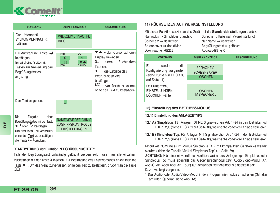 Comelit FT SB 09 INT User Manual | Page 36 / 60