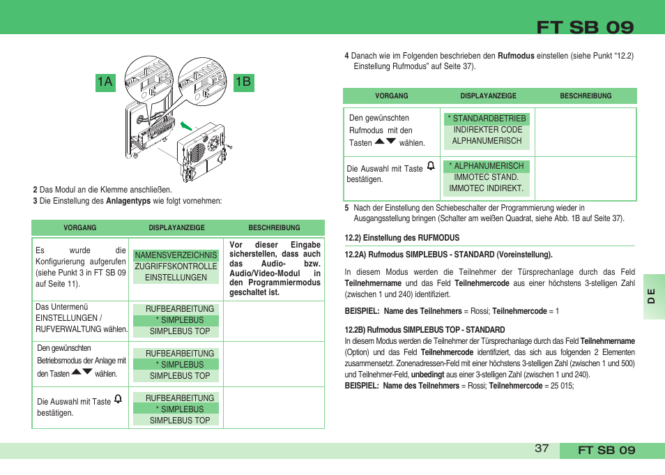 Ft sb 09, 1a 1b | Comelit FT SB 09 INT User Manual | Page 37 / 60