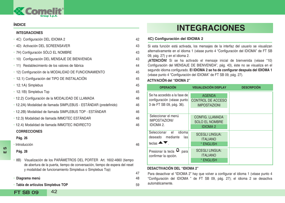 Integraciones | Comelit FT SB 09 INT User Manual | Page 42 / 60