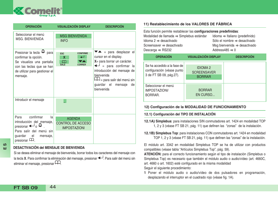 Comelit FT SB 09 INT User Manual | Page 44 / 60