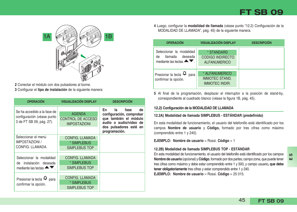 Ft sb 09, 1a 1b | Comelit FT SB 09 INT User Manual | Page 45 / 60