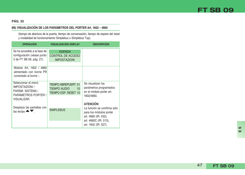 Ft sb 09 | Comelit FT SB 09 INT User Manual | Page 47 / 60