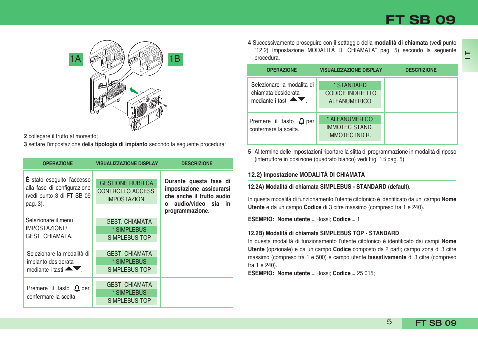 Ft sb 09, 1a 1b | Comelit FT SB 09 INT User Manual | Page 5 / 60