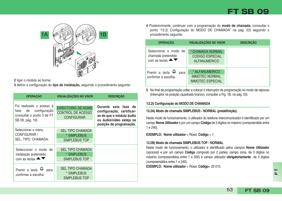 Ft sb 09, 1a 1b | Comelit FT SB 09 INT User Manual | Page 53 / 60