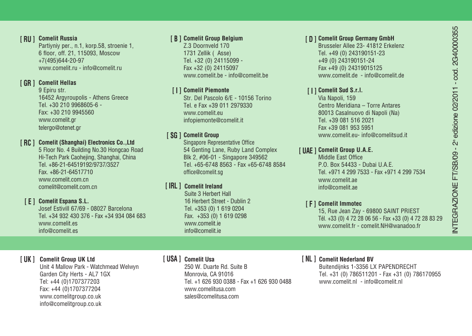 Comelit FT SB 09 INT User Manual | Page 60 / 60