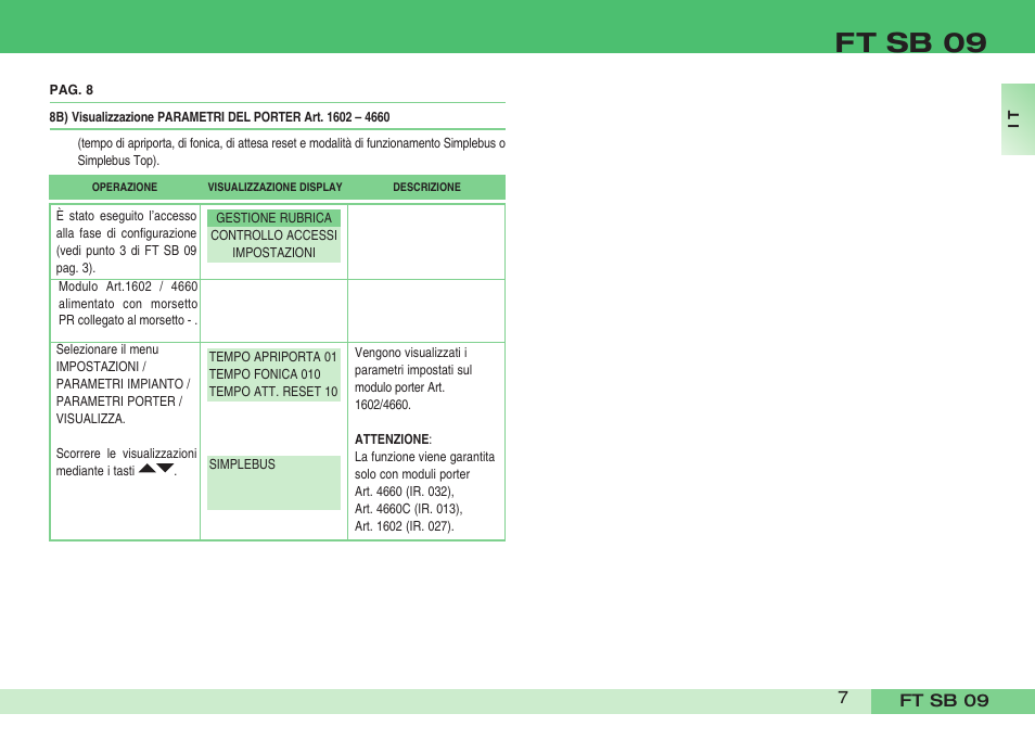 Ft sb 09 | Comelit FT SB 09 INT User Manual | Page 7 / 60