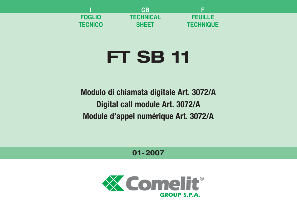 Comelit FT SB 11 User Manual | 40 pages