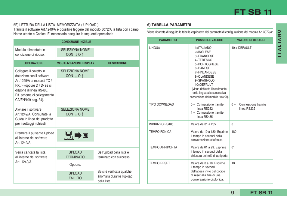 Ft sb 11 | Comelit FT SB 11 User Manual | Page 11 / 40