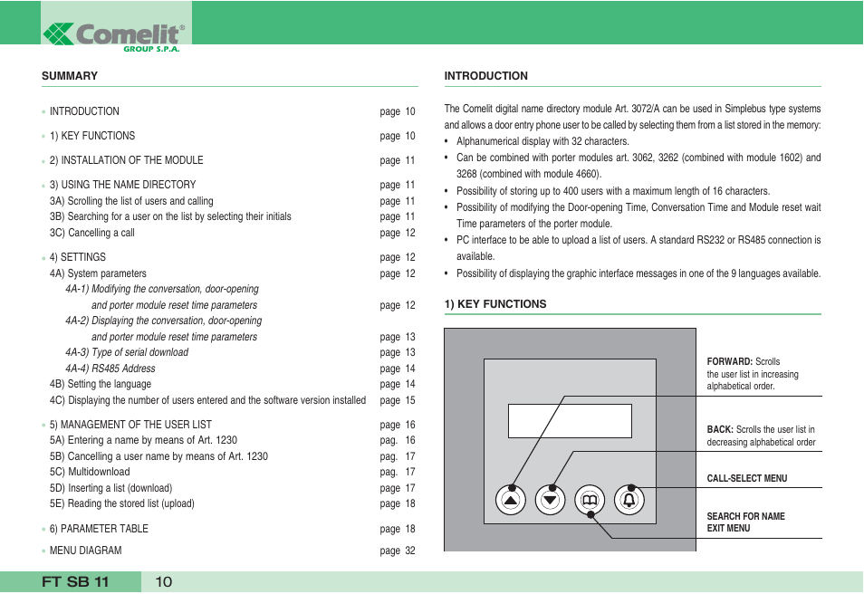 Comelit FT SB 11 User Manual | Page 12 / 40