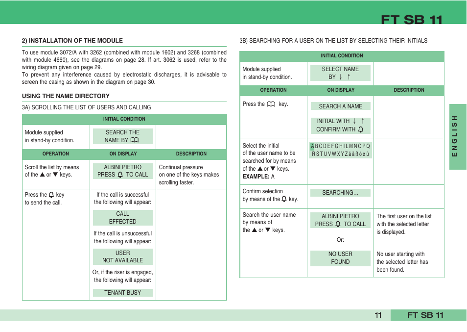 Ft sb 11 | Comelit FT SB 11 User Manual | Page 13 / 40