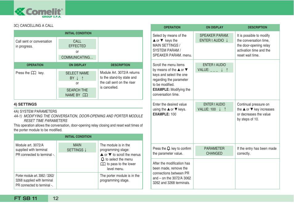 Comelit FT SB 11 User Manual | Page 14 / 40